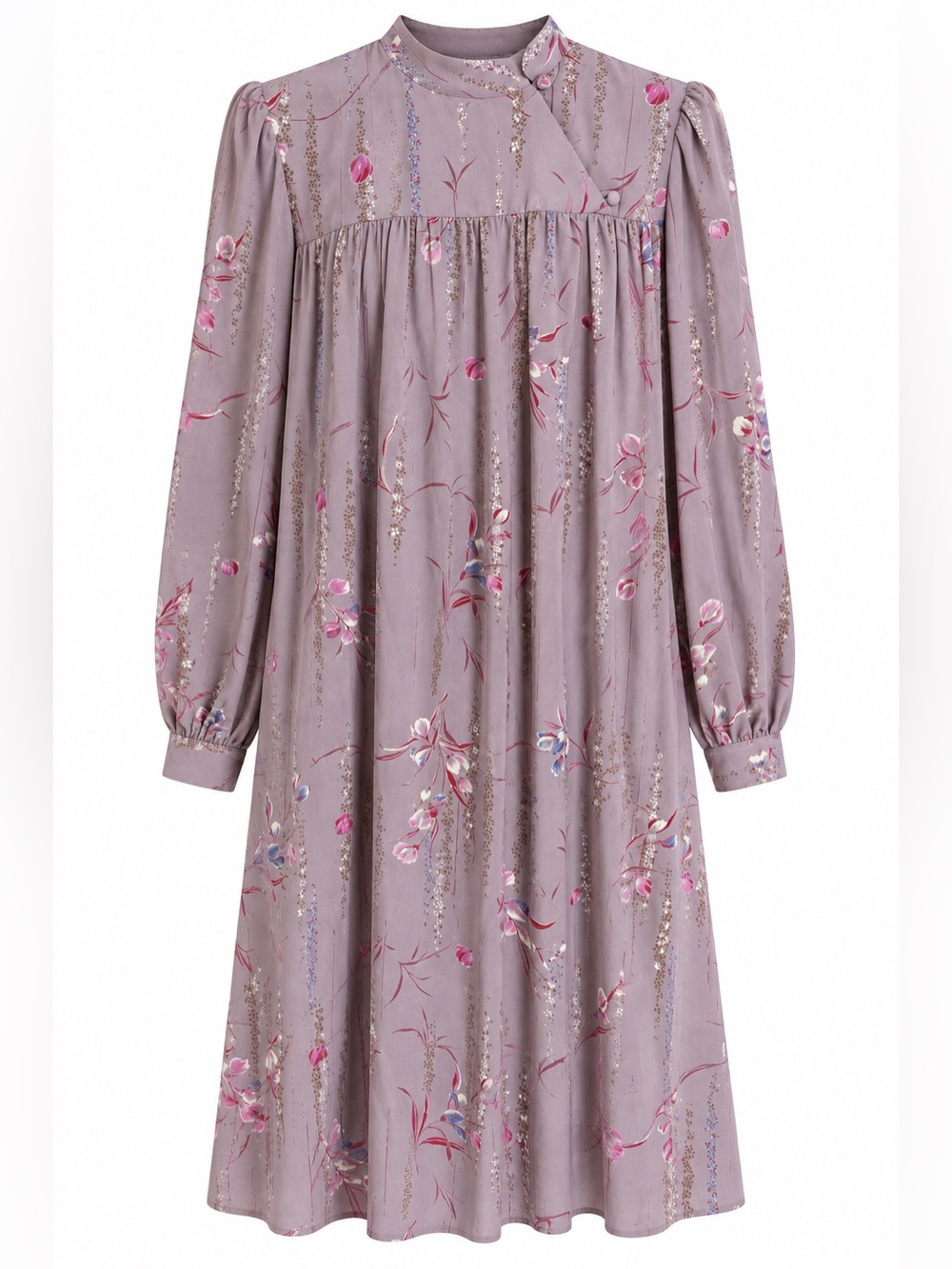 Vintage Givenchy for M.T. Mauve Floral Silk Chiffon Midi Dress Size 12